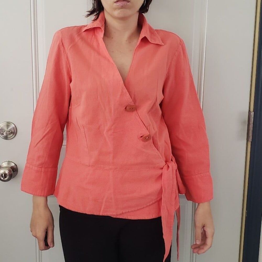 Coral Cotton Wrap Top
